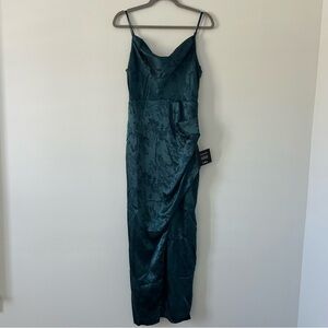 Lulus Simply Stunning Dark Teal Embossed Satin Jacquard Floral Dress NWT Small